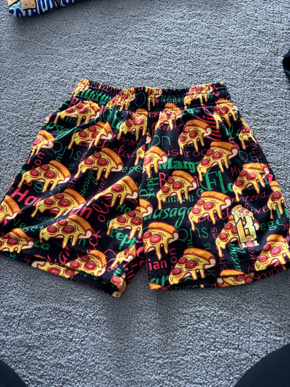 Baseball Lifestyle Kids Black Pizza-Print Shorts